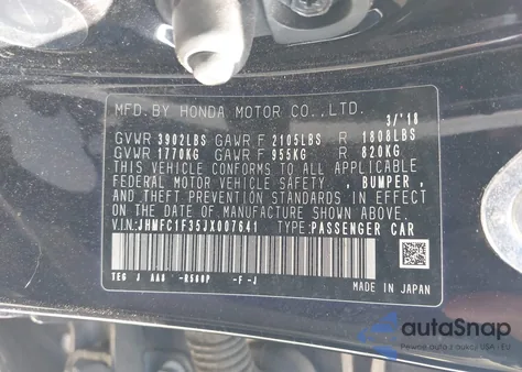 2018 Honda Civic Ex-T z USA, uszkodzony, nr VIN JHMFC1F35JX007641